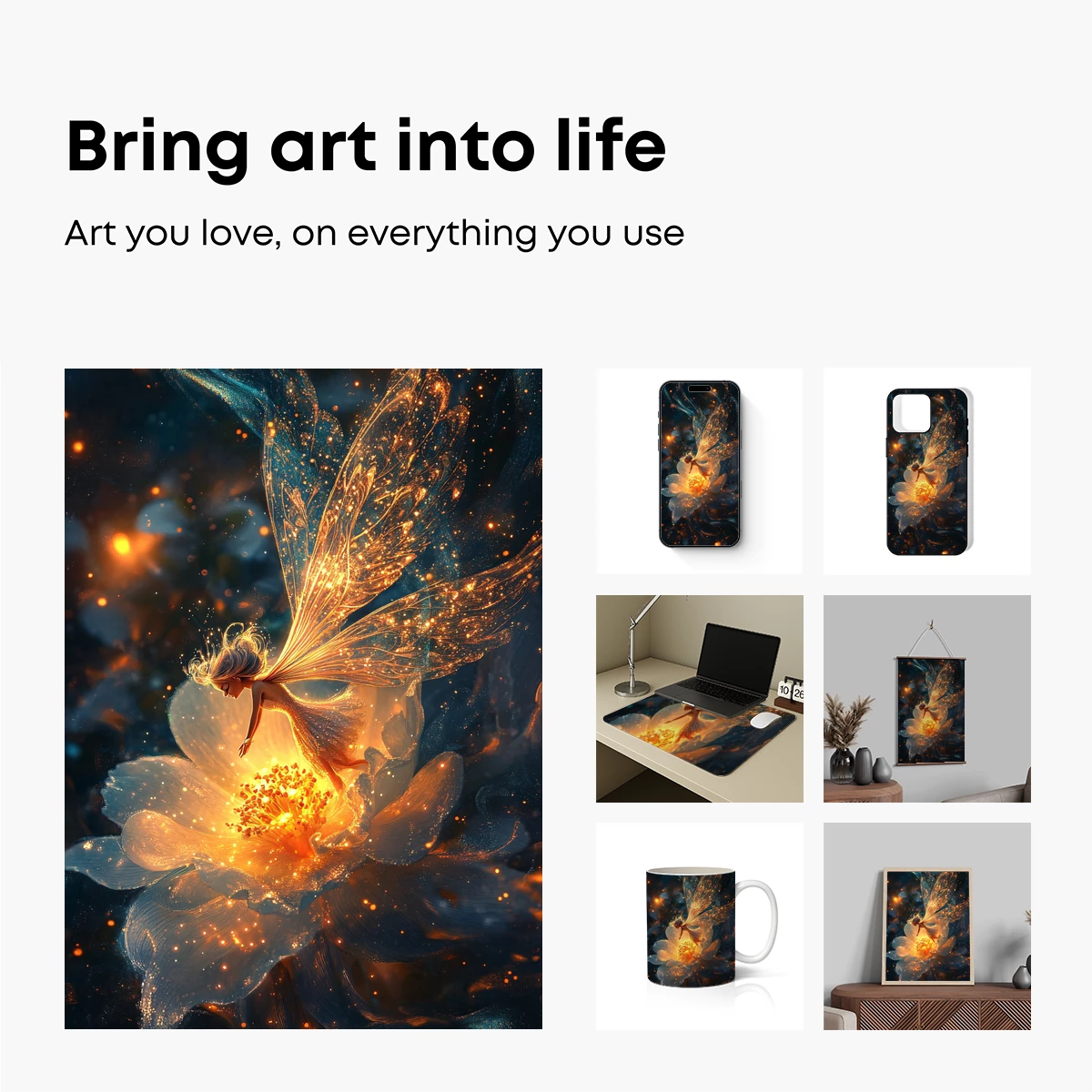 Golden Fairy on Blossom: Ethereal Fantasy Art - Image 2