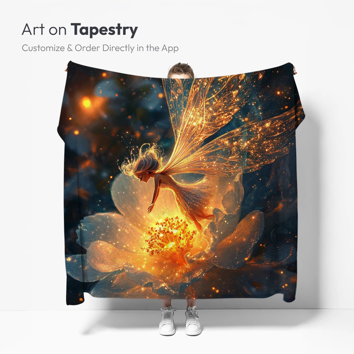 Golden Fairy on Blossom: Ethereal Fantasy Art - Image 5