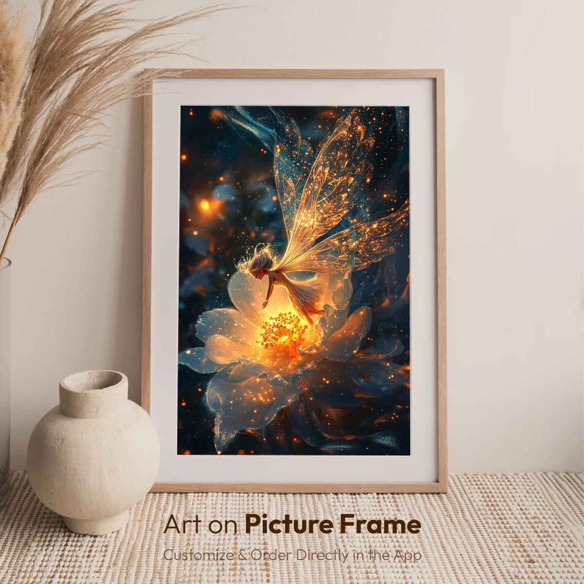 Golden Fairy on Blossom: Ethereal Fantasy Art - Image 7