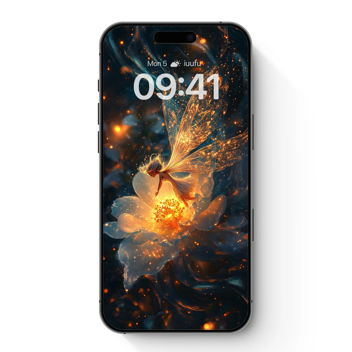 Golden Fairy on Blossom: Ethereal Fantasy Art