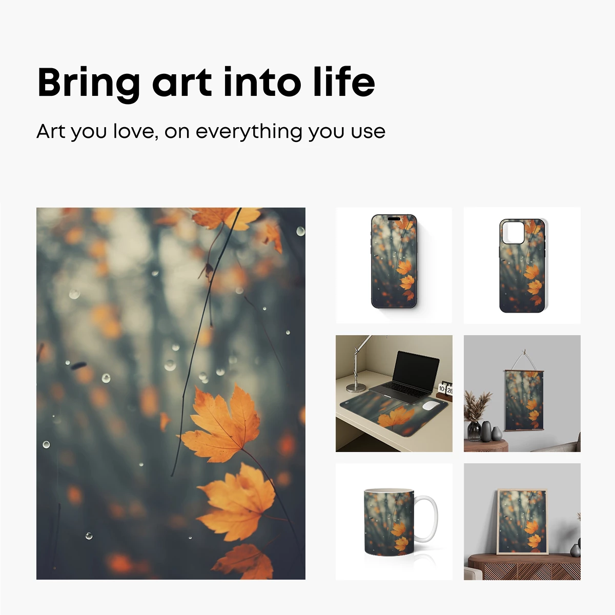 Autumn Rain Symphony: Golden Leaves in Misty Droplets - Image 2