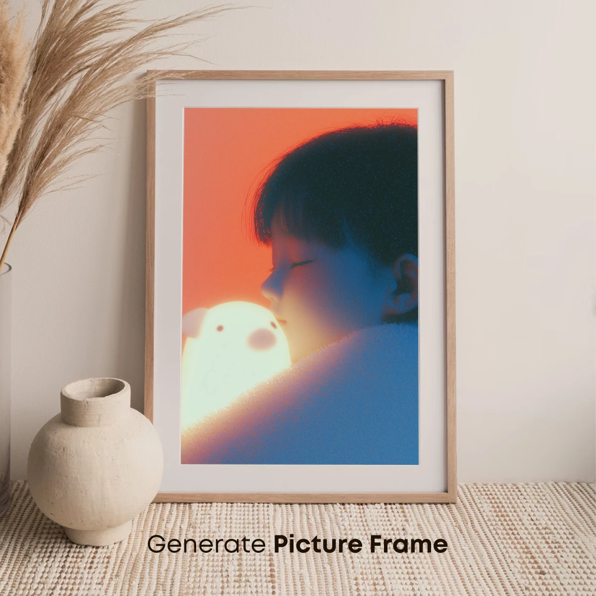 Glowing Embrace: Serene Child with Luminescent Bear - Image 7