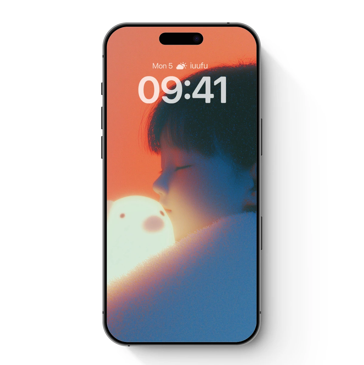 Glowing Embrace: Serene Child with Luminescent Bear
