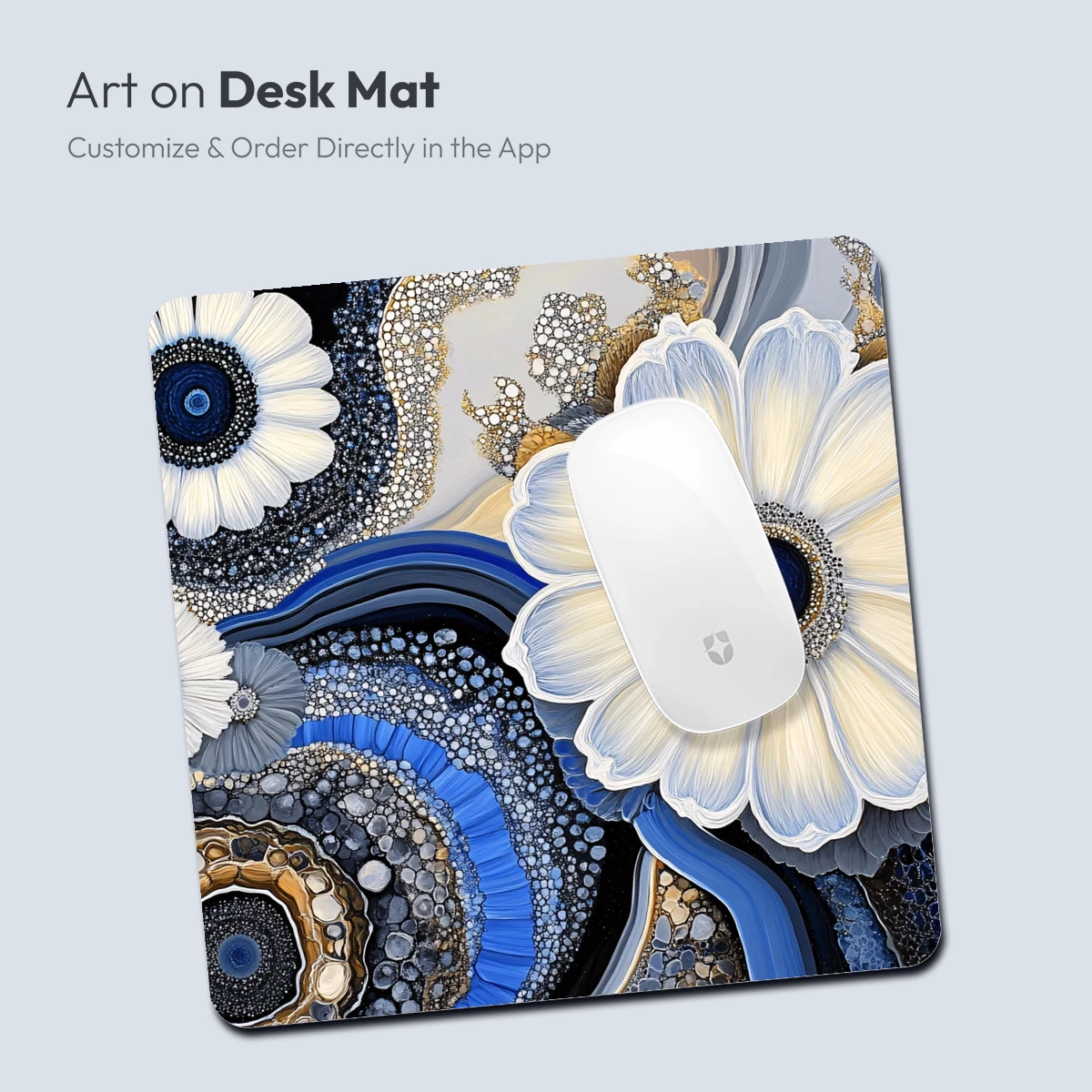 Ethereal Bloom: Blue and Gold Floral Mosaic Art - Image 4