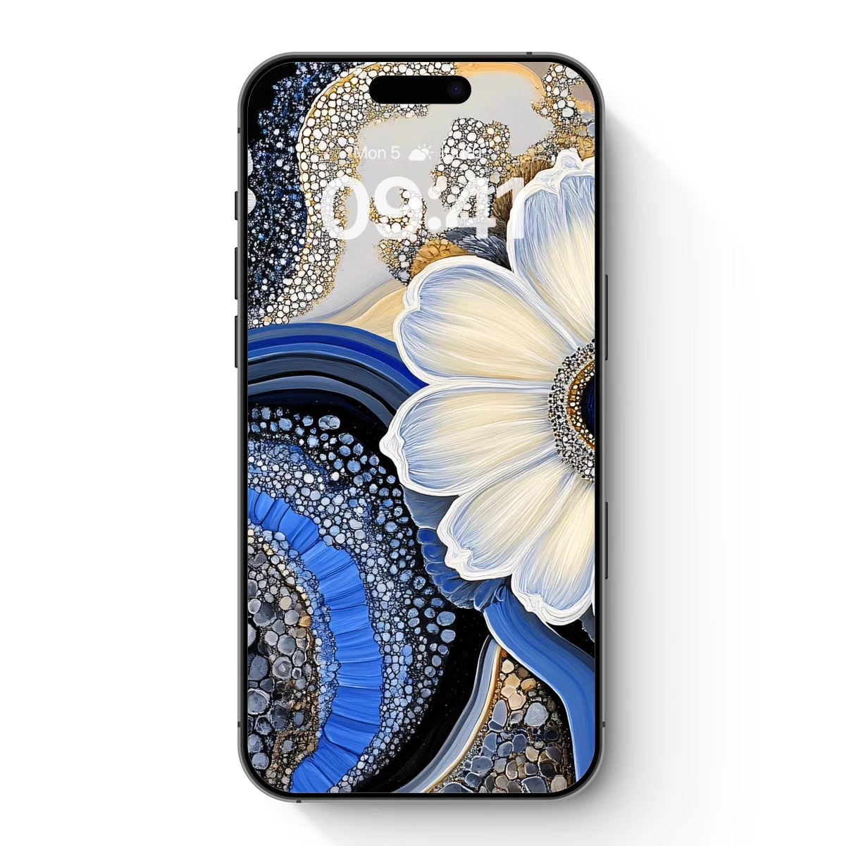 Ethereal Bloom: Blue and Gold Floral Mosaic Art