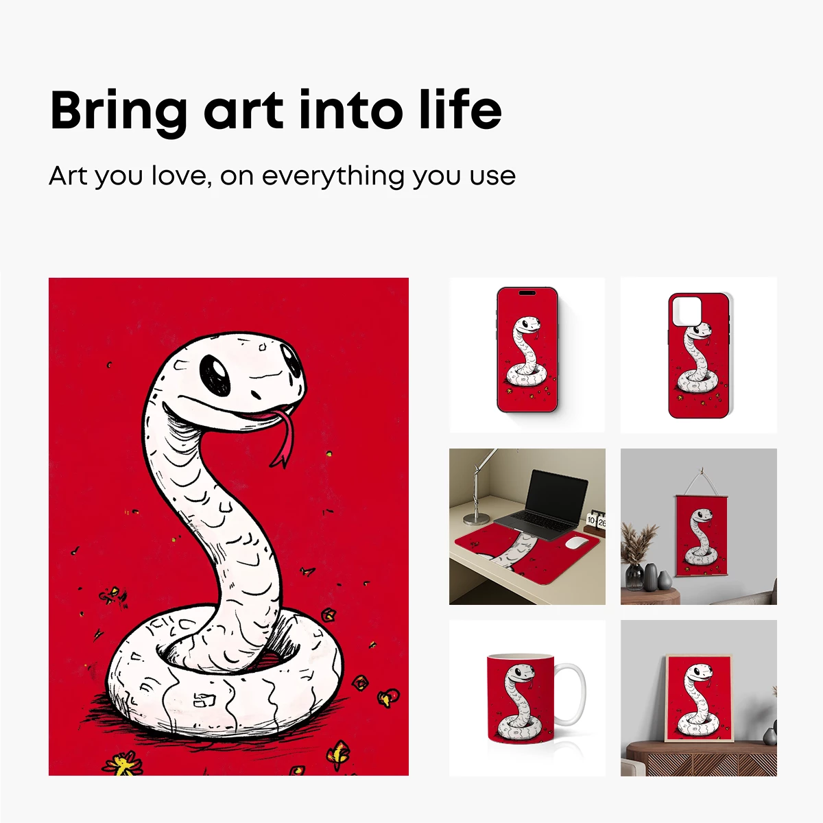 Coiled Serpent in Scarlet: Whimsical Snake Art - Image 2