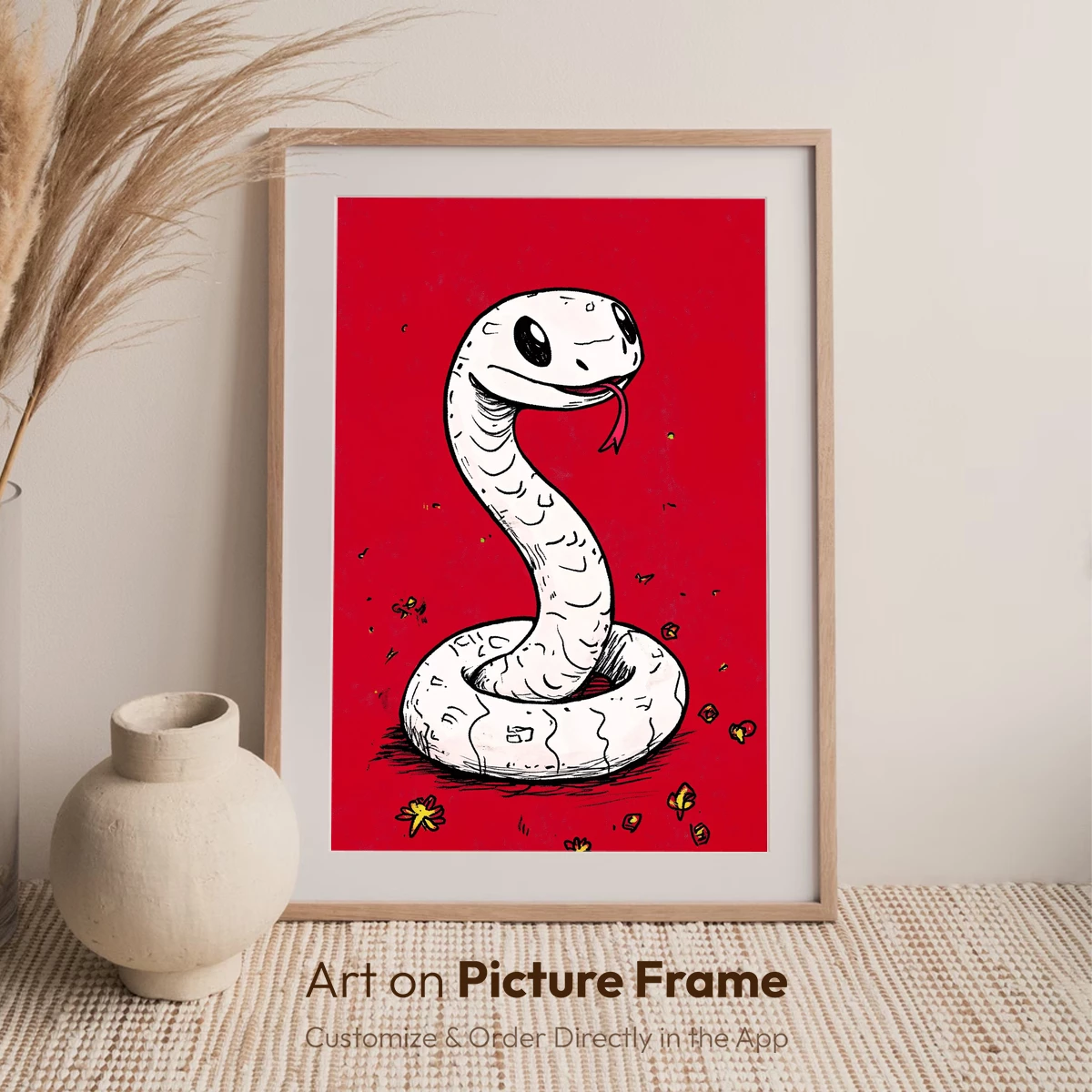 Coiled Serpent in Scarlet: Whimsical Snake Art - Image 7