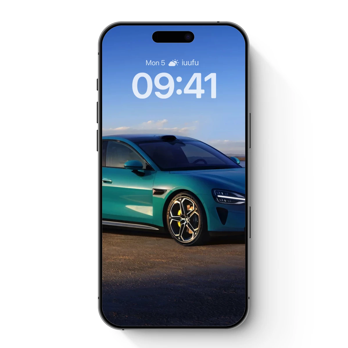 Electric Turquoise Dream: Futuristic Car by the Lake