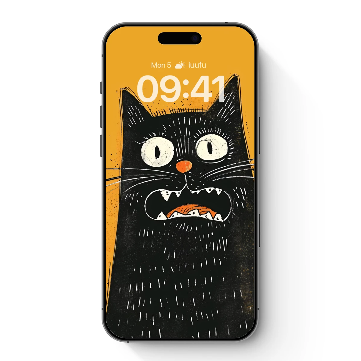 Gothic Cat with Fiery Tongue: Whimsical Illustration