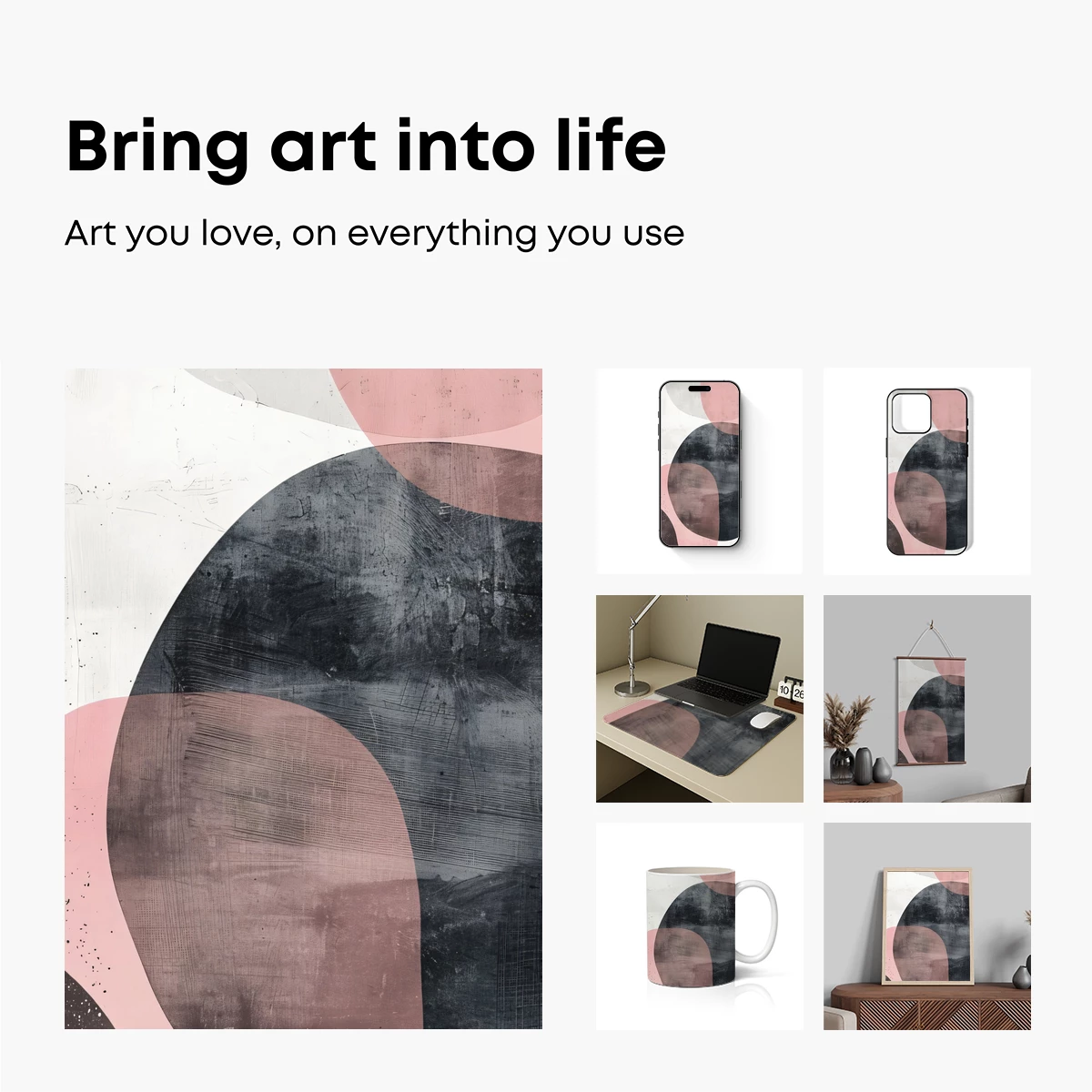 Abstract Fusion: Pink, Gray, and Black Harmony - Image 2