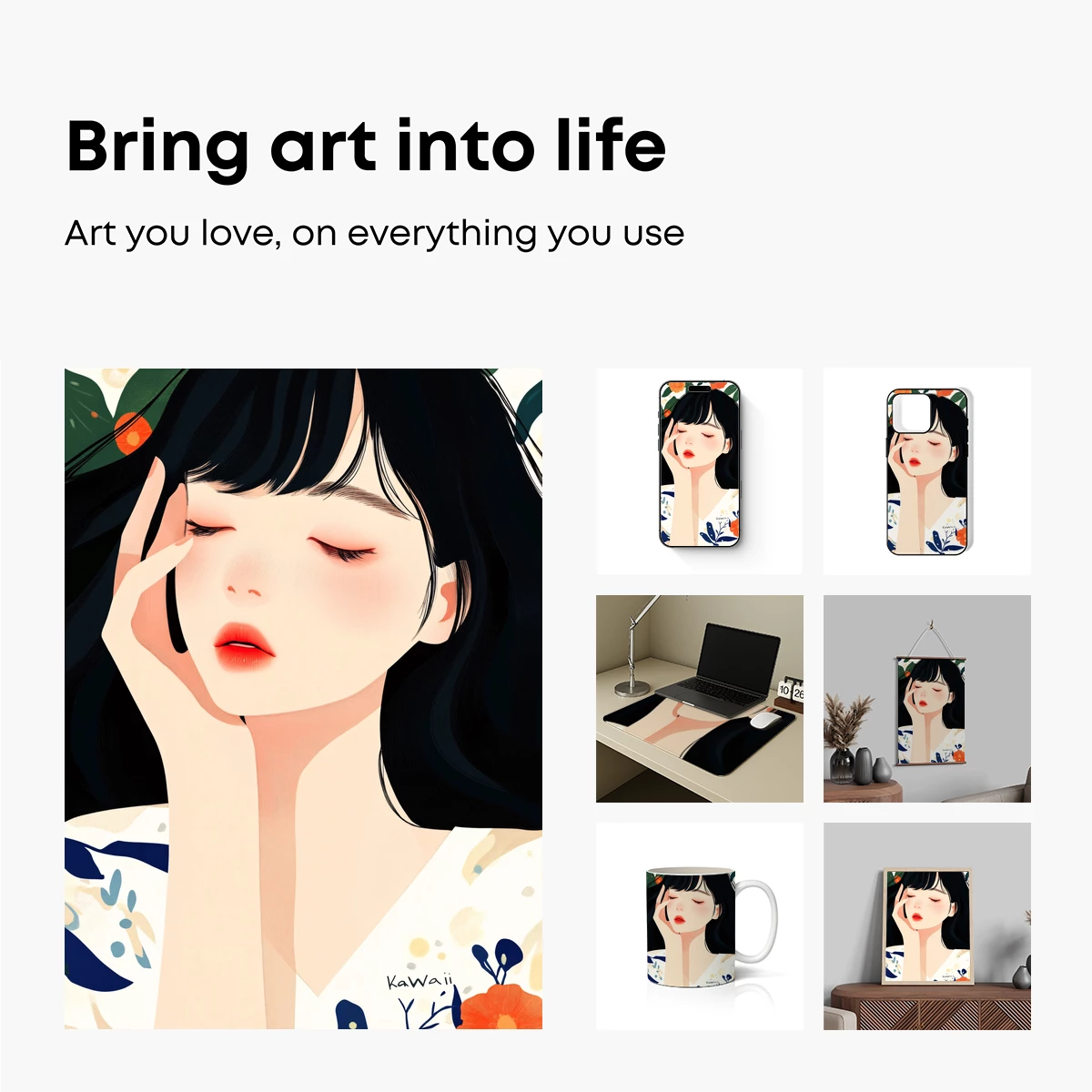 Kawaii Floral Serenity: Dreamy Illustration Art - Image 2