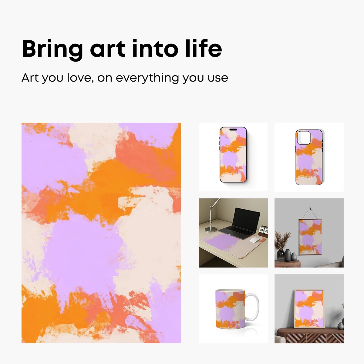 Vibrant Abstract Fusion: Orange and Lilac Harmony - Image 2