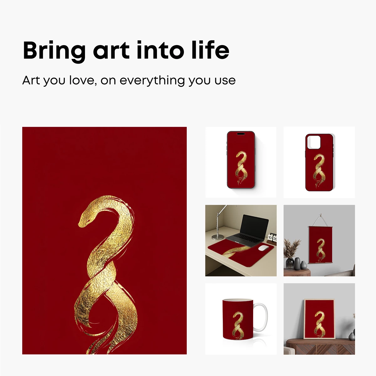 Golden Serpent on Crimson: Elegance Uncoiled