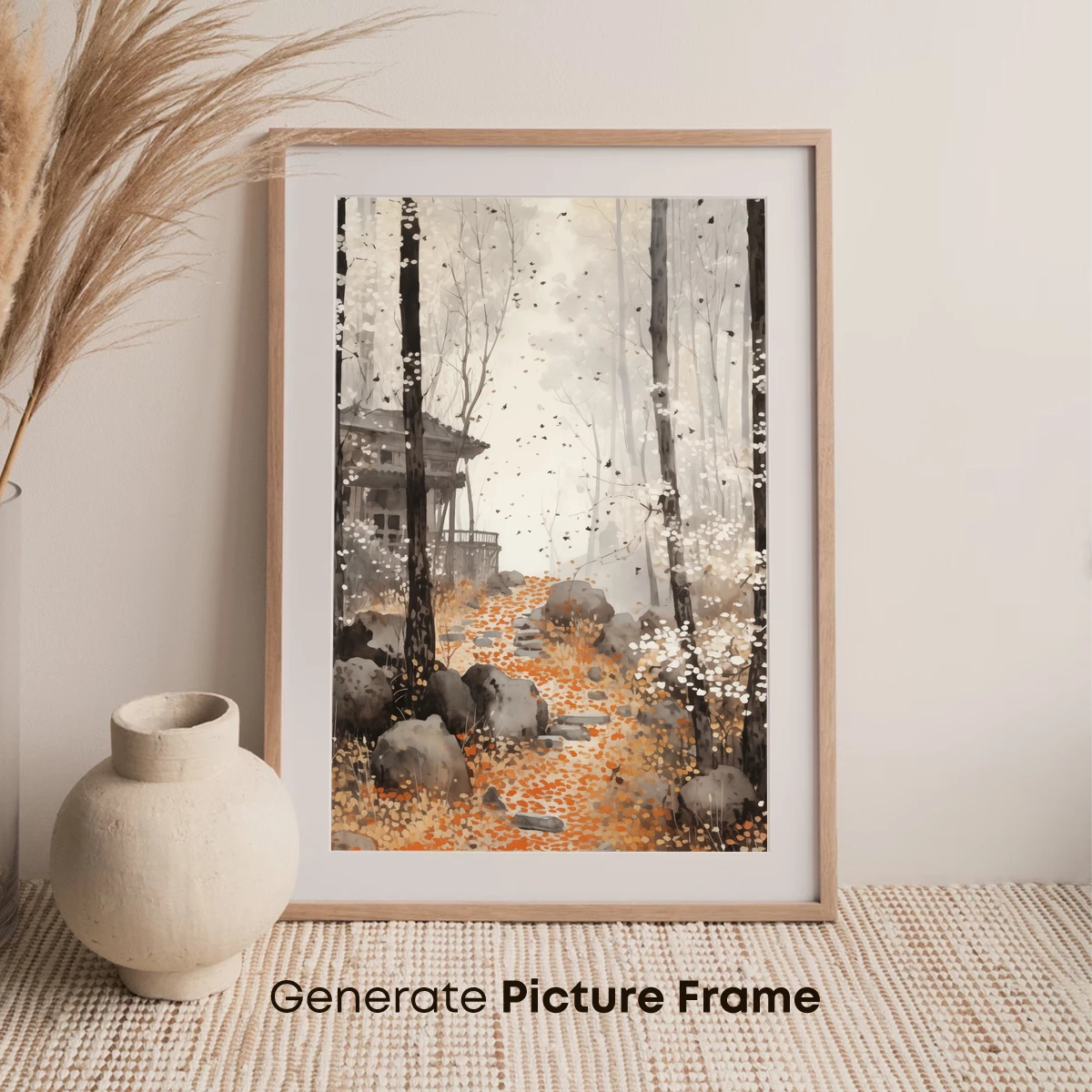 Autumnal Forest Pathway: A Watercolor Whisper - Image 7