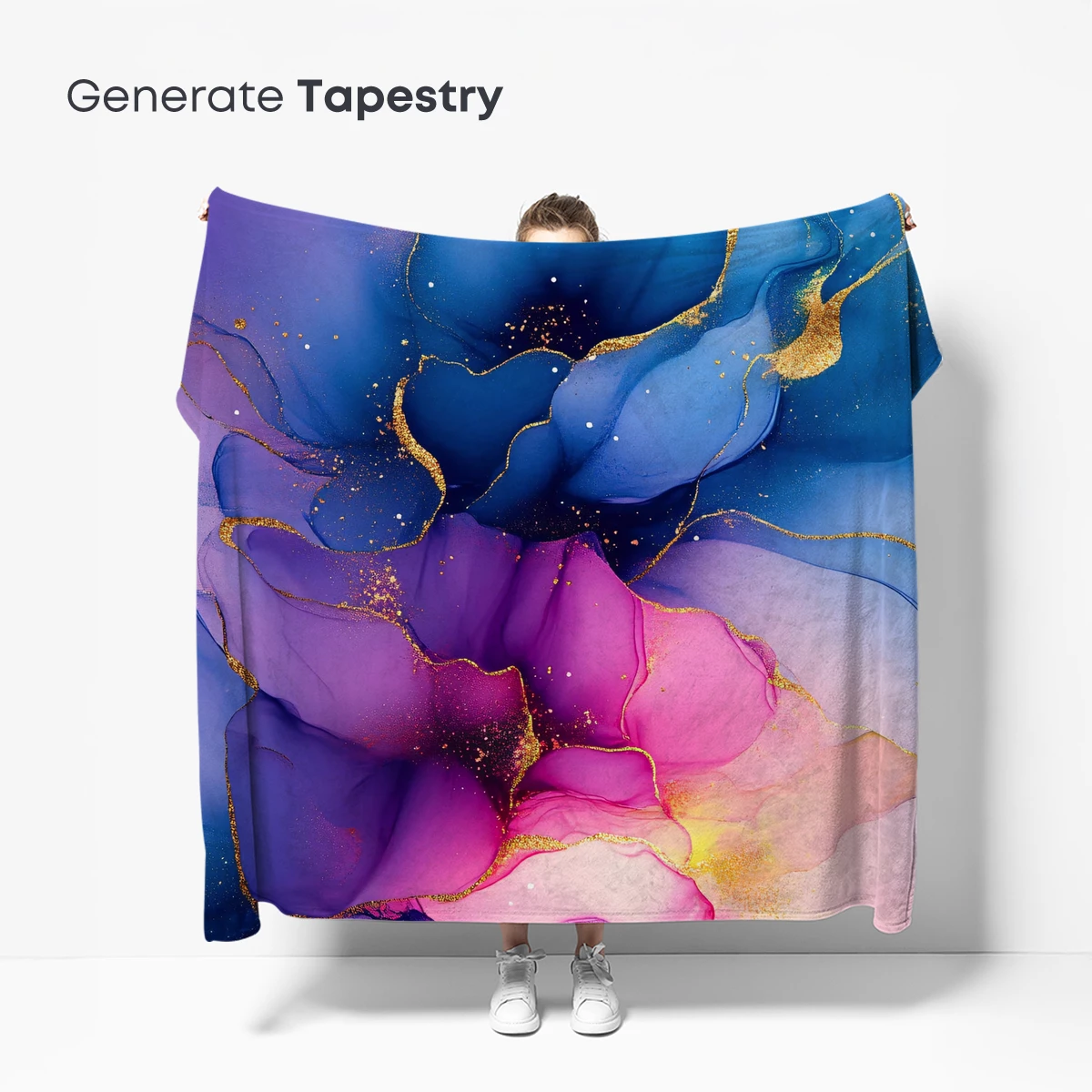 Ethereal Ink Symphony: Gold-Trimmed Blues and Pinks - Image 5