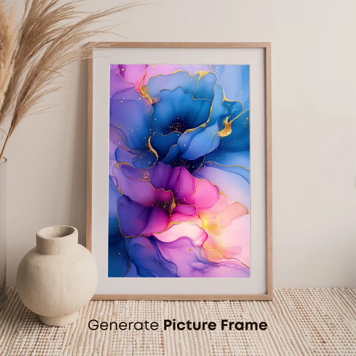 Ethereal Ink Symphony: Gold-Trimmed Blues and Pinks - Image 7