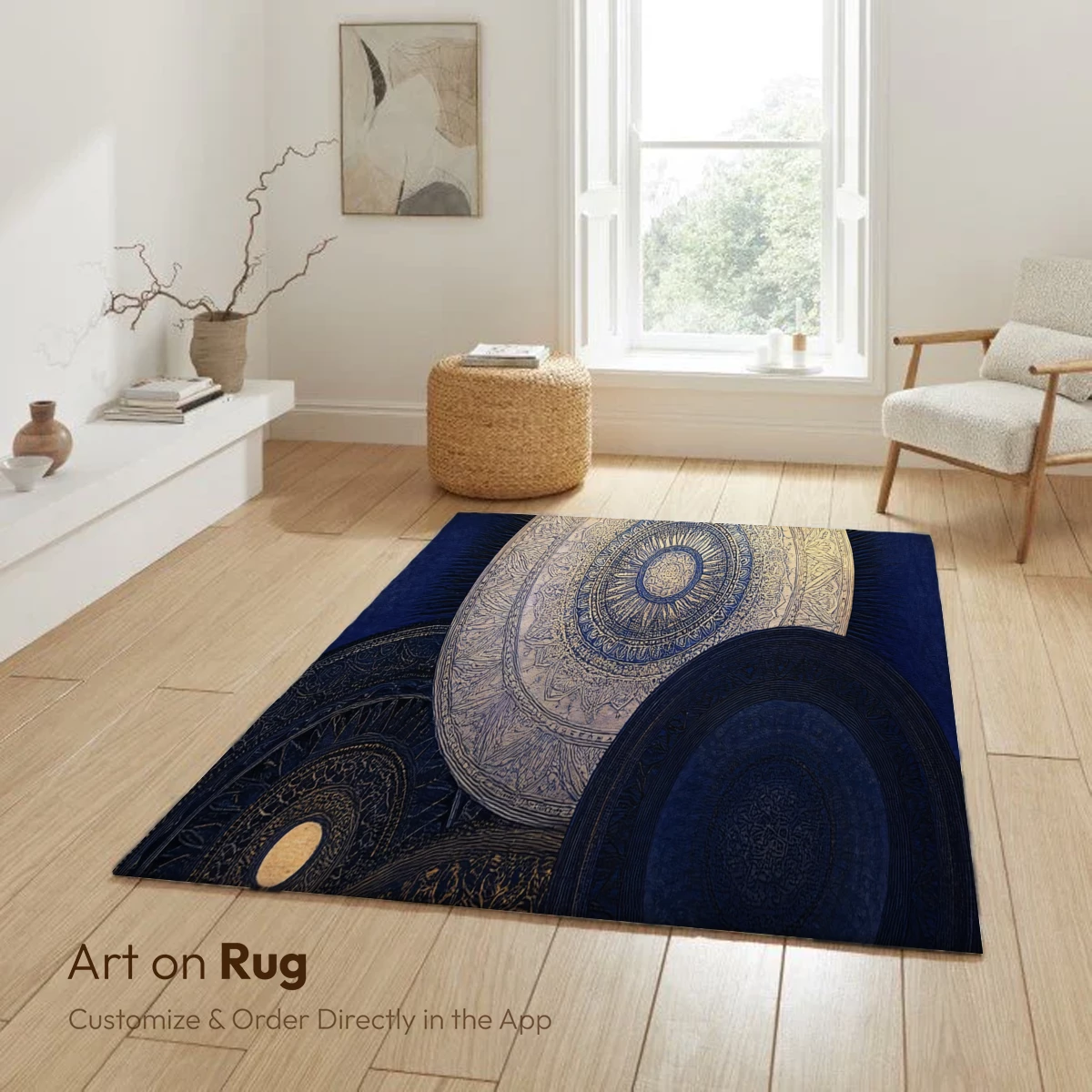 Ethereal Celestial Orbs: Golden Patterns in Midnight Blue - Image 5