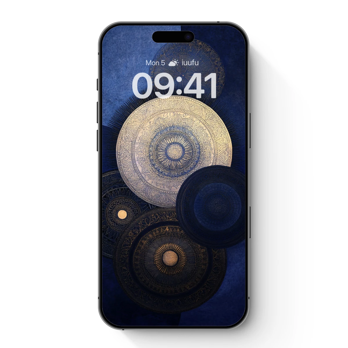 Ethereal Celestial Orbs: Golden Patterns in Midnight Blue - Image 7