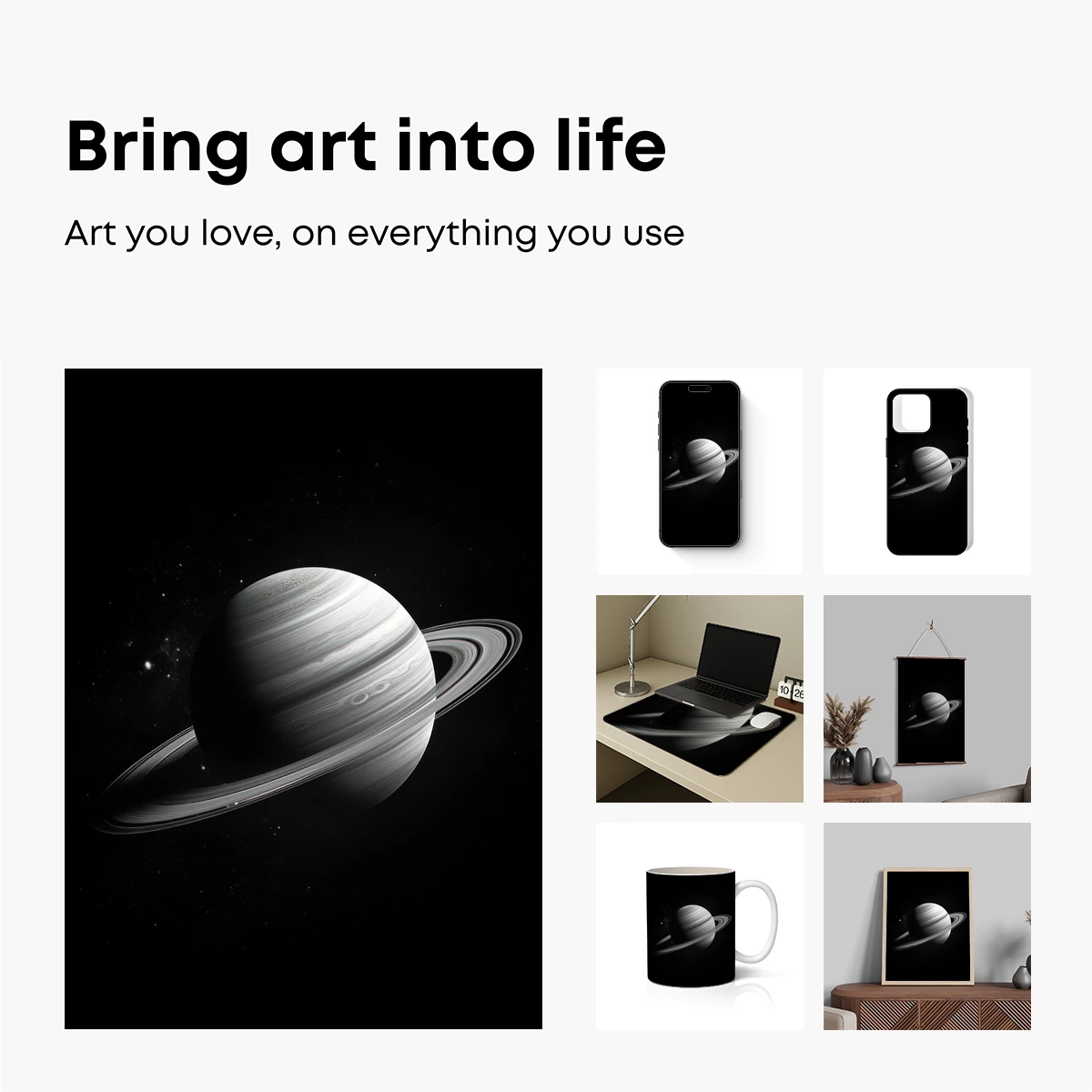 Eternal Saturn: Cosmic Elegance in Monochrome - Image 2