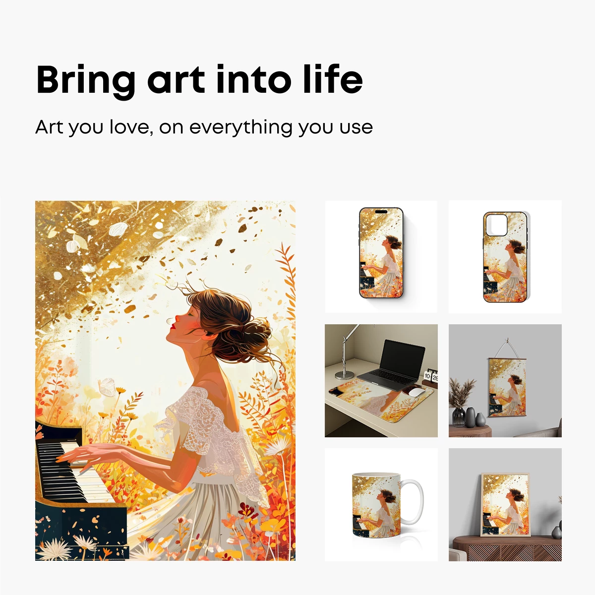 Autumnal Melody: Piano in the Floral Breeze - Image 2