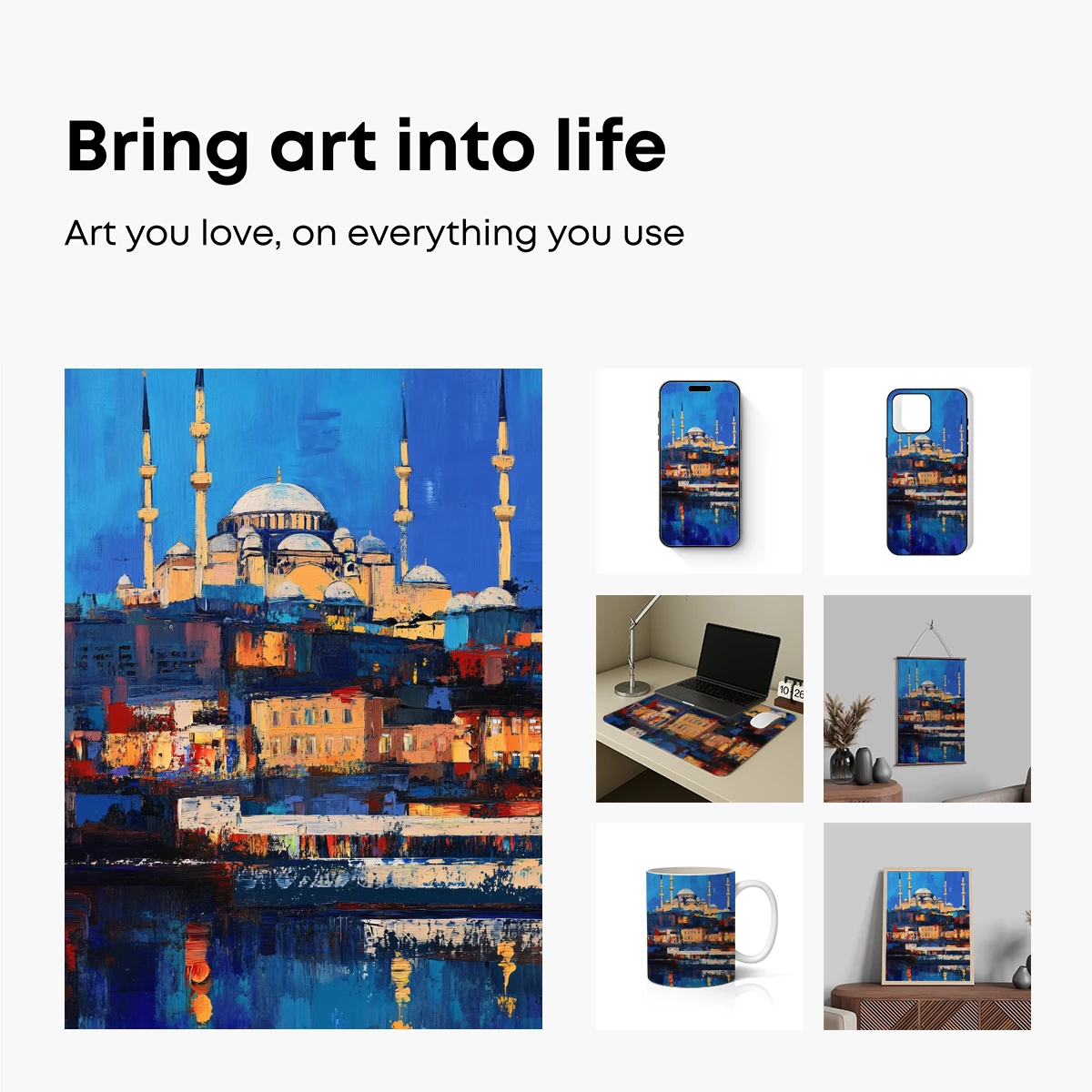 Blue Reflections: Abstract Cityscape with Minarets