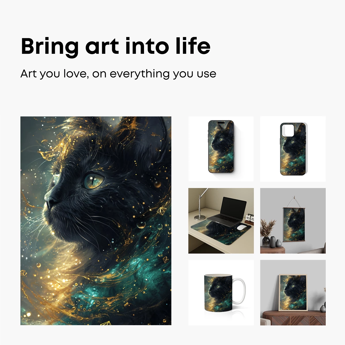 Cosmic Cat: Golden Whiskers in Stardust - Image 2