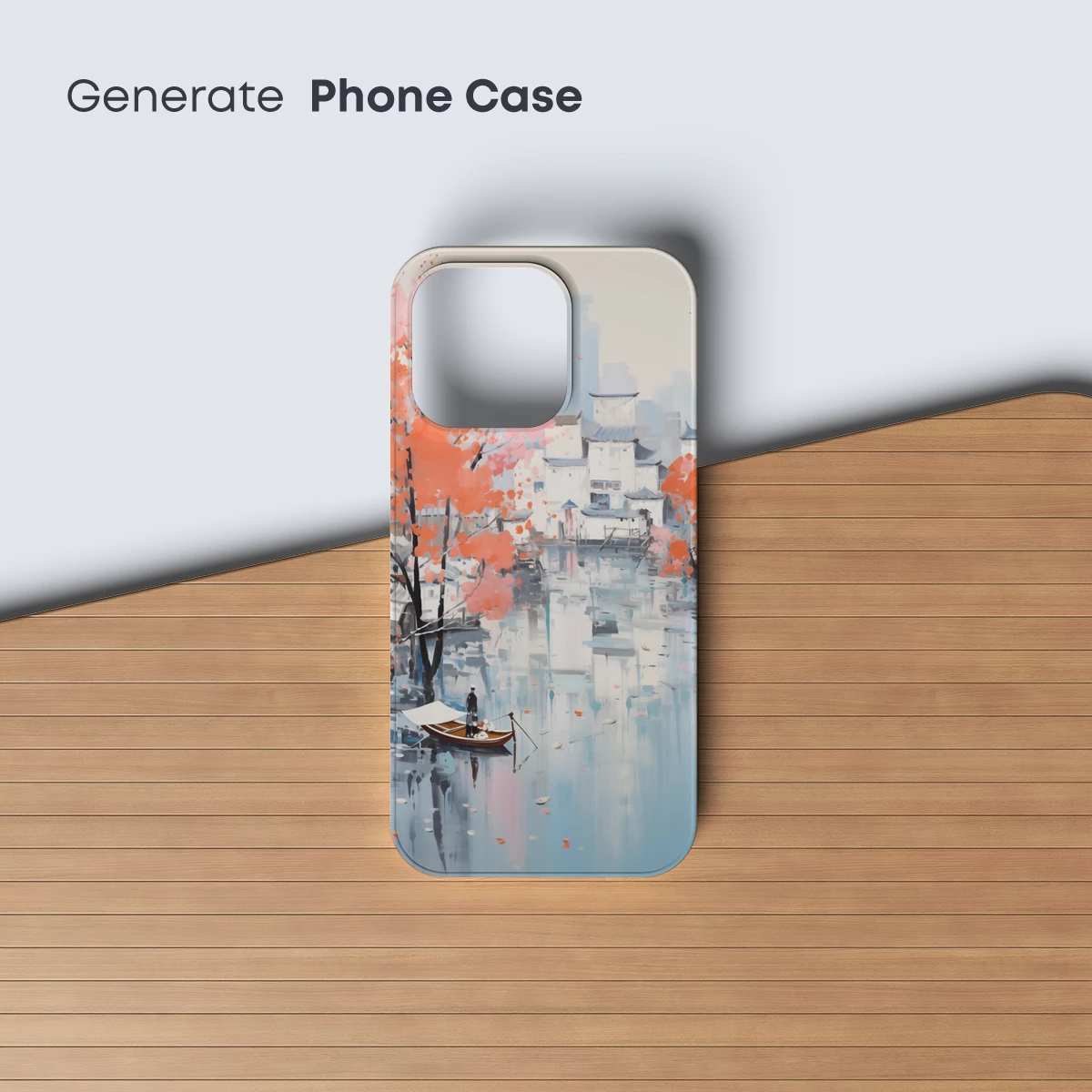 Autumnal Serenity: Rowboat Amidst Cherry Blossoms - Image 3