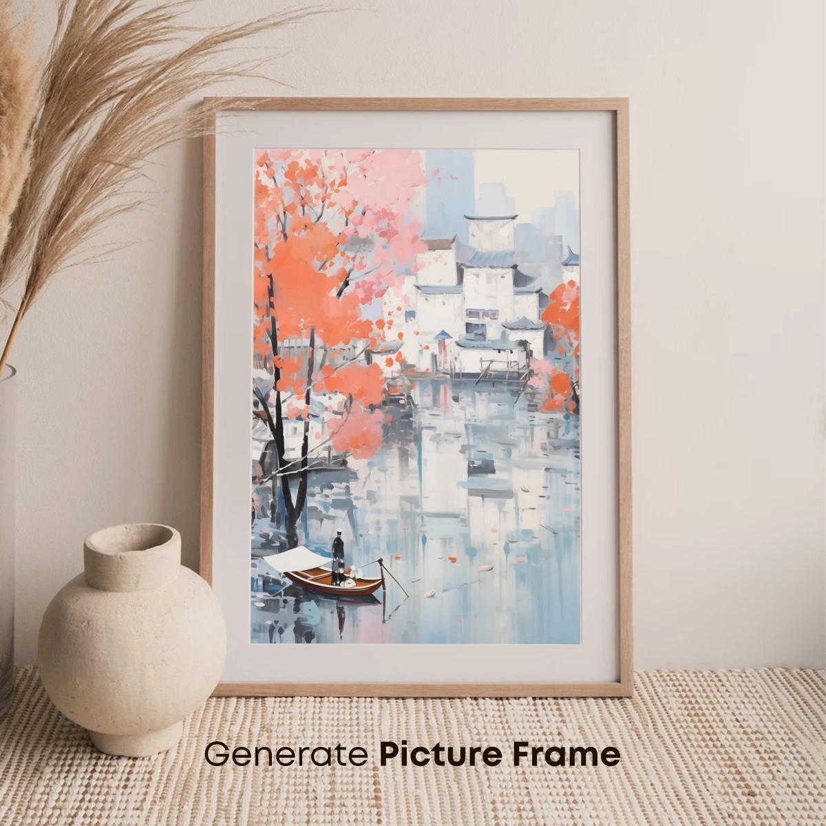 Autumnal Serenity: Rowboat Amidst Cherry Blossoms - Image 7