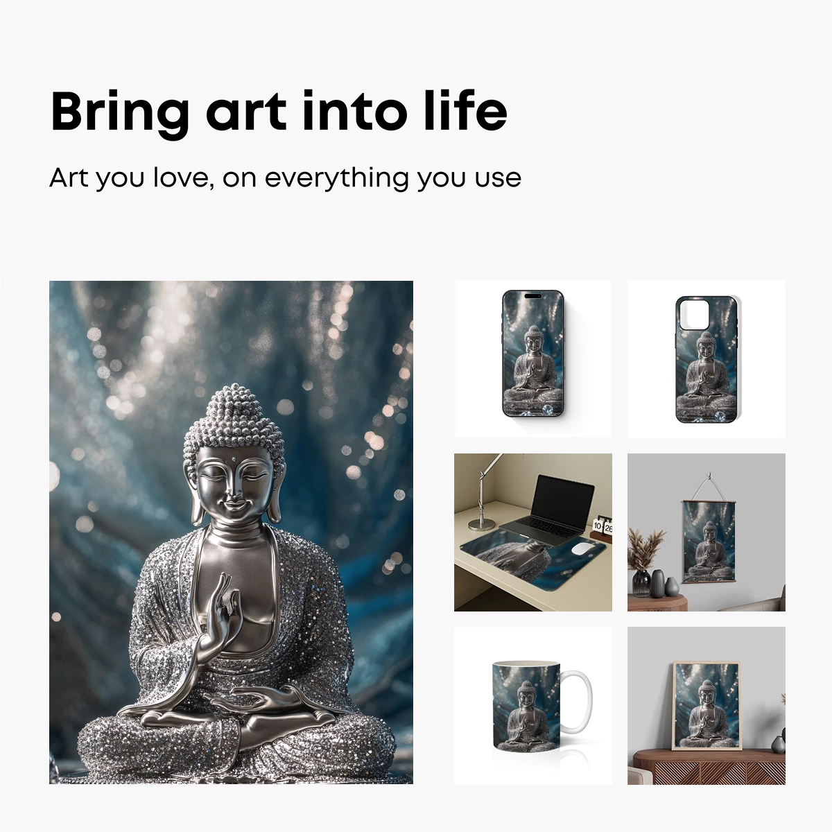Glittering Silver Buddha: Serene Elegance in Sparkling Detail - Image 2