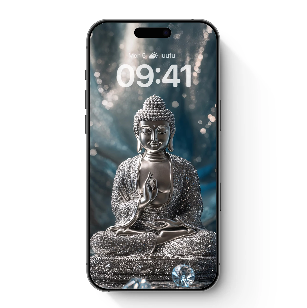 Glittering Silver Buddha: Serene Elegance in Sparkling Detail