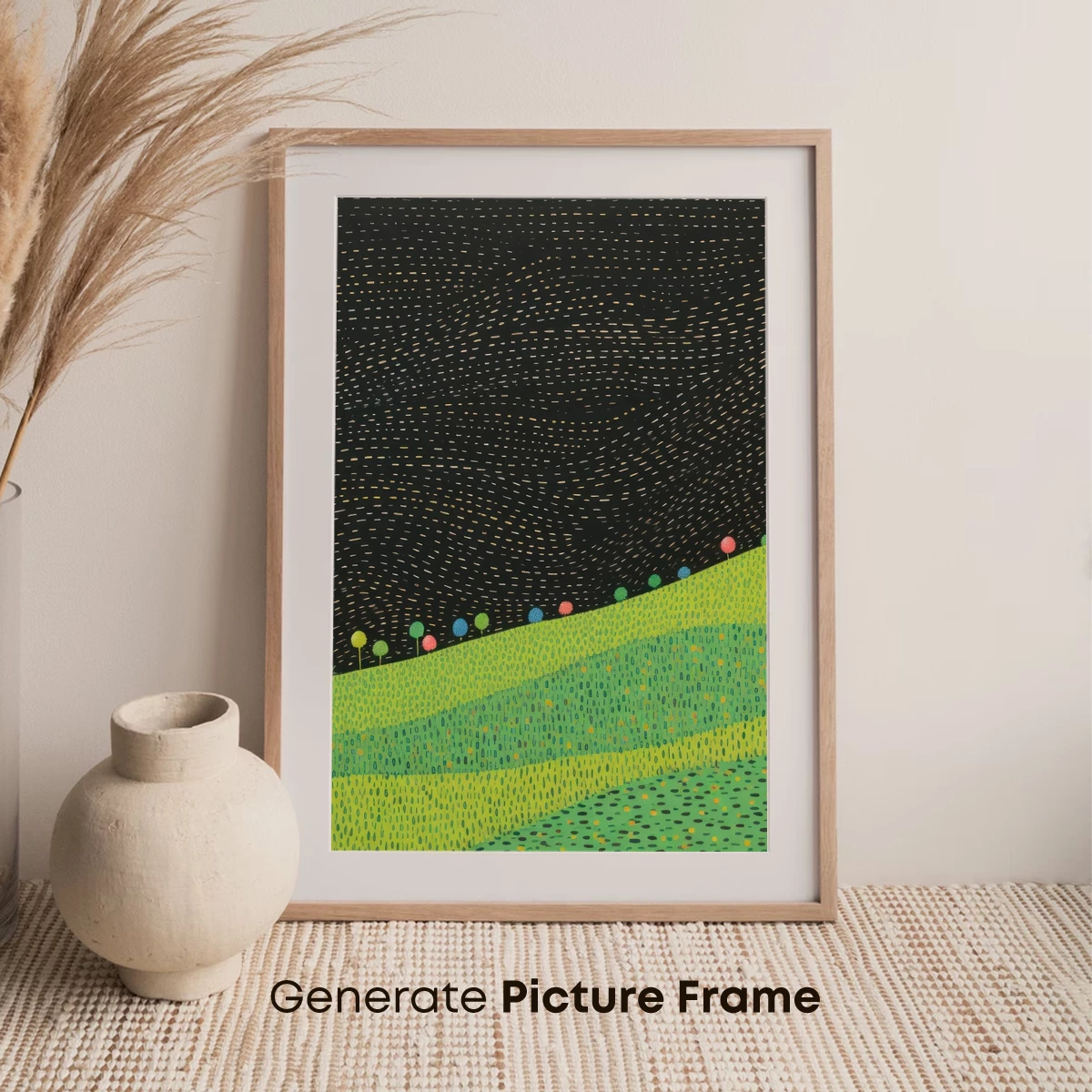 Dot-Painted Horizon: Vibrant Hills Under a Starry Sky - Image 7