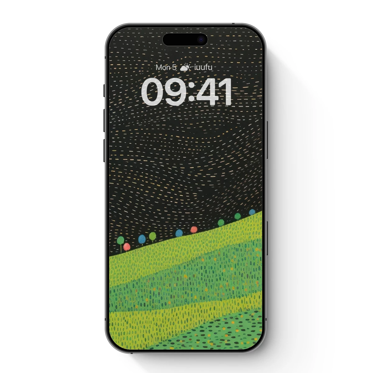 Dot-Painted Horizon: Vibrant Hills Under a Starry Sky