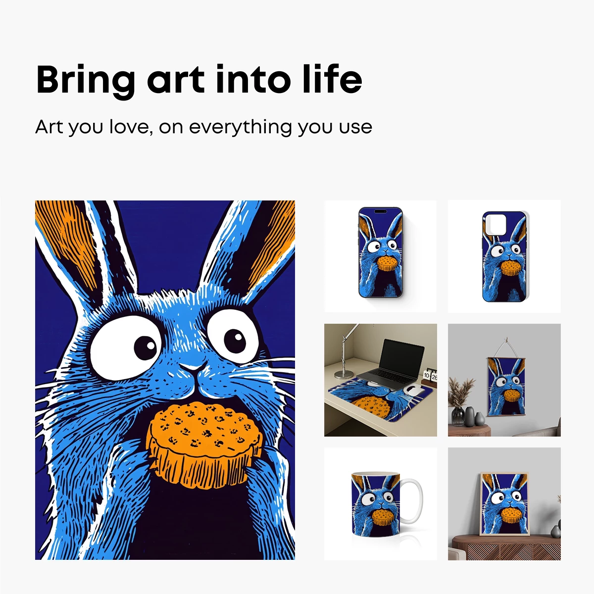 Blue Bunny with Cupcake: Whimsical Pop Art Delight - Image 2