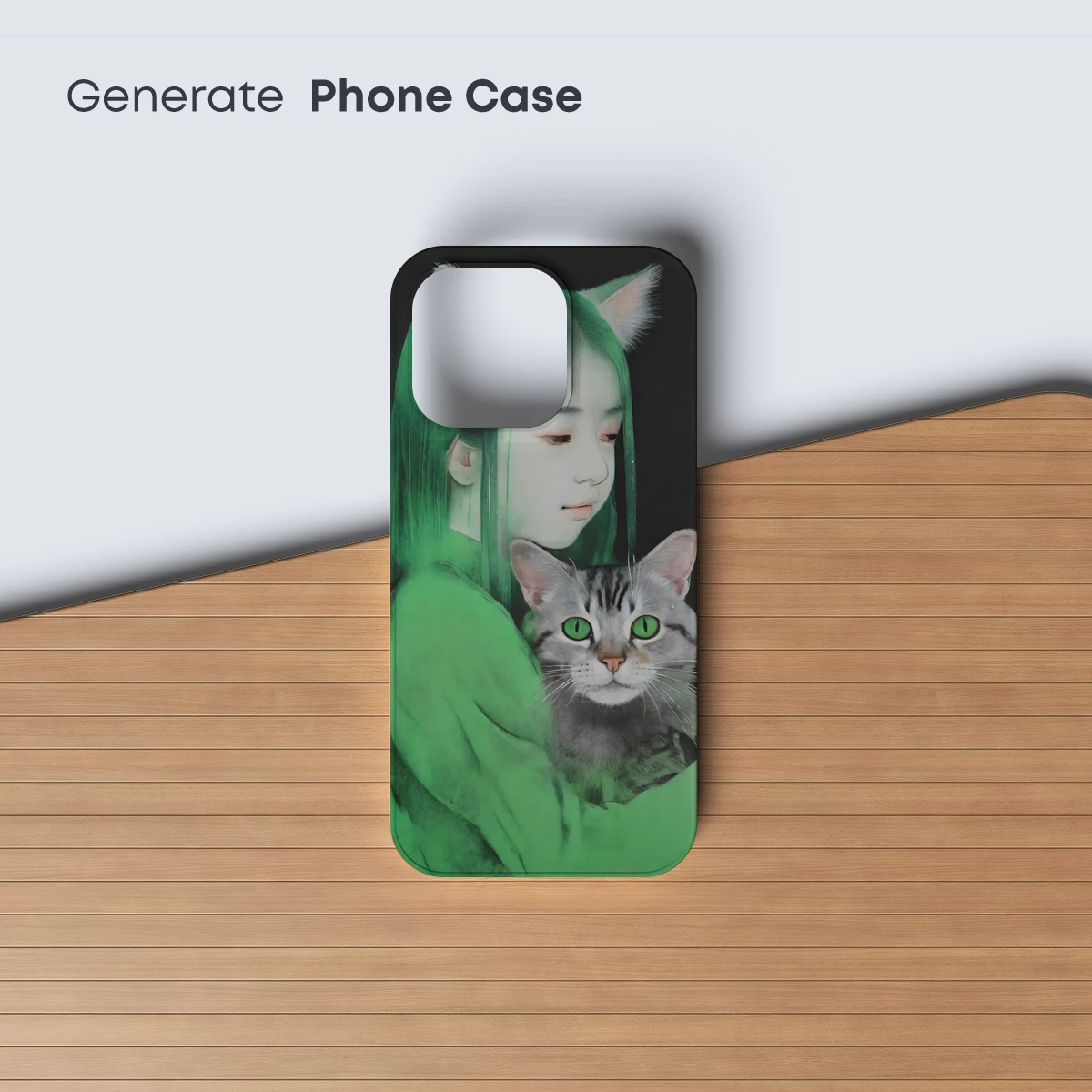 Green-Hued Cat Ears Embrace: A Surreal Duo - Image 3