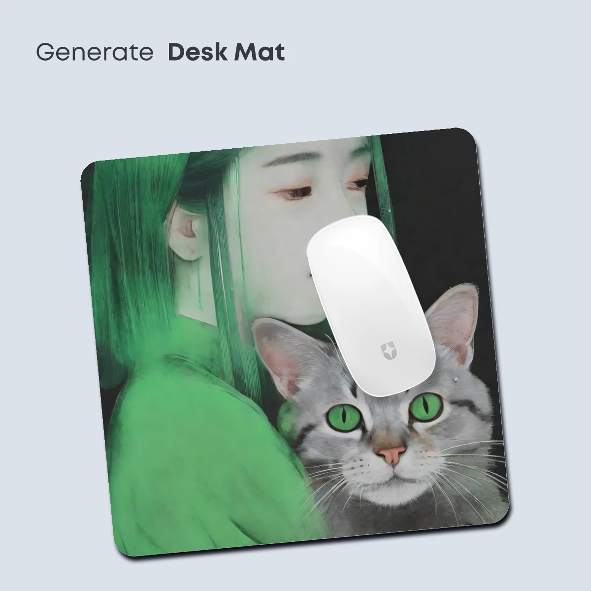 Green-Hued Cat Ears Embrace: A Surreal Duo - Image 4