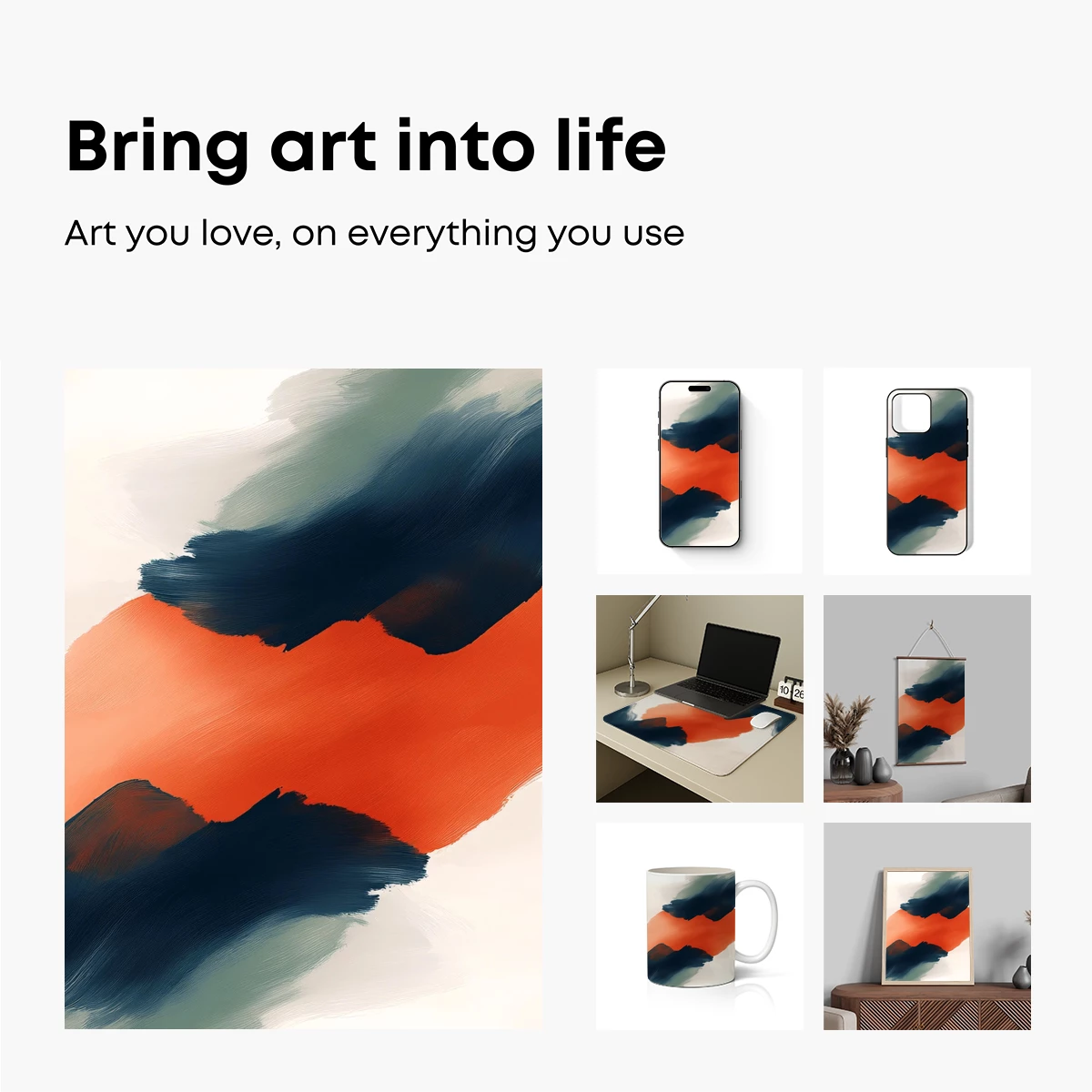 Abstract Horizon: Orange and Navy Brushstrokes - Image 2