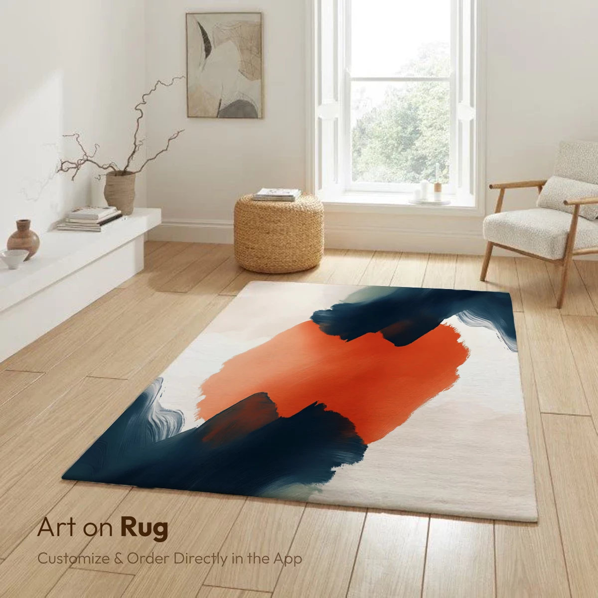 Abstract Horizon: Orange and Navy Brushstrokes - Image 6