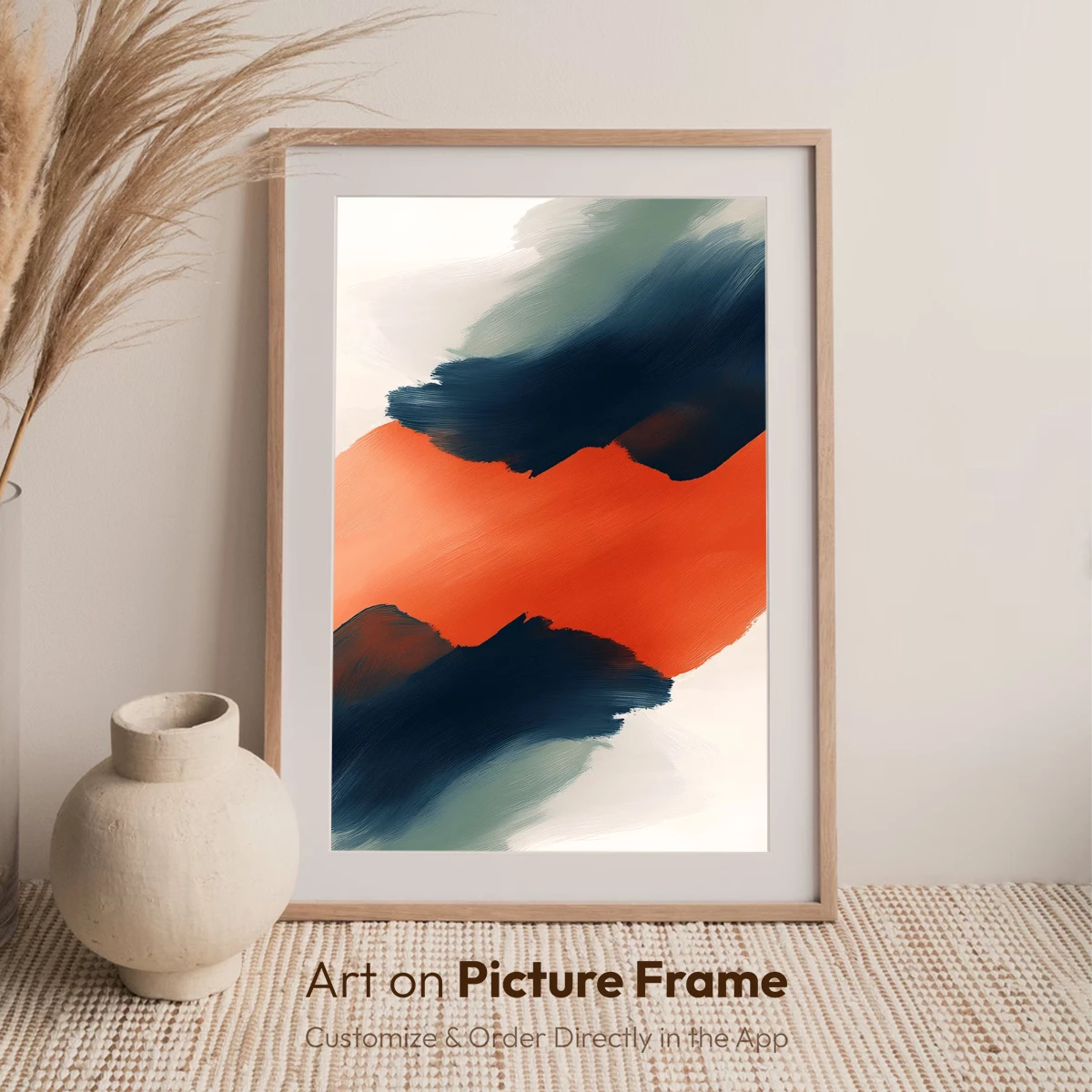 Abstract Horizon: Orange and Navy Brushstrokes - Image 7