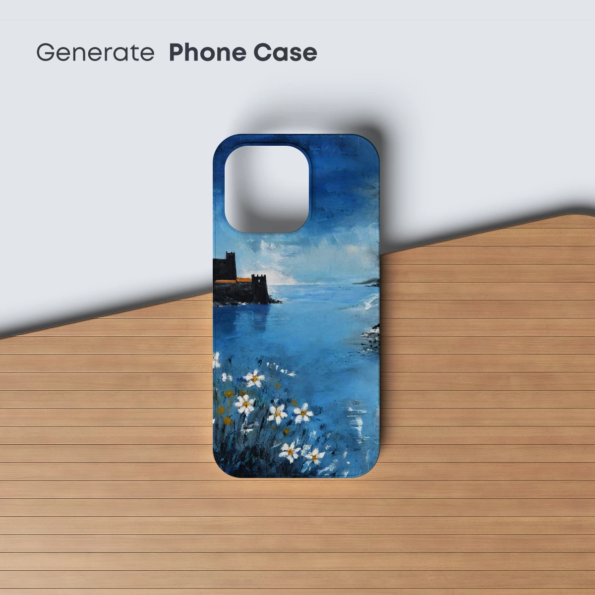 Blue Serenity: Coastal Flowers and Castle - Image 3