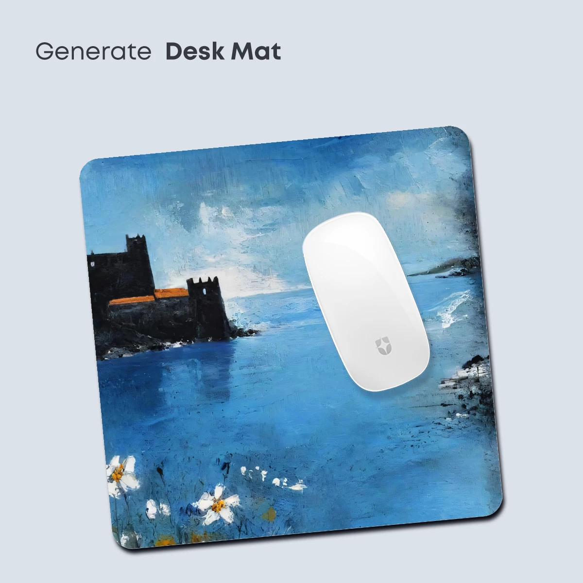 Blue Serenity: Coastal Flowers and Castle - Image 4