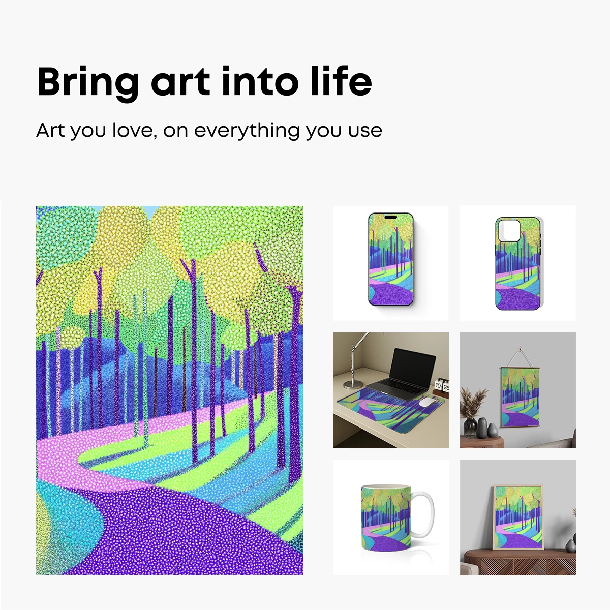 Dot-Painted Forest Path: A Vibrant Journey Through Nature's Palette - Image 2