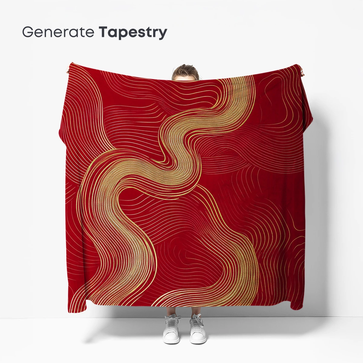 Golden Waves on Crimson: Abstract Elegance - Image 5