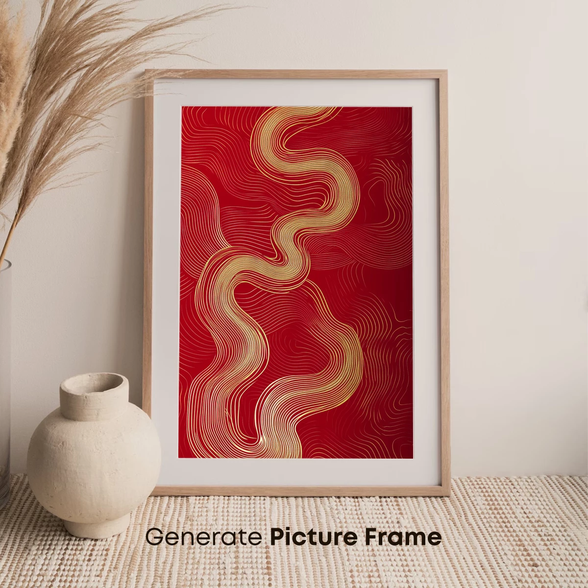 Golden Waves on Crimson: Abstract Elegance - Image 7