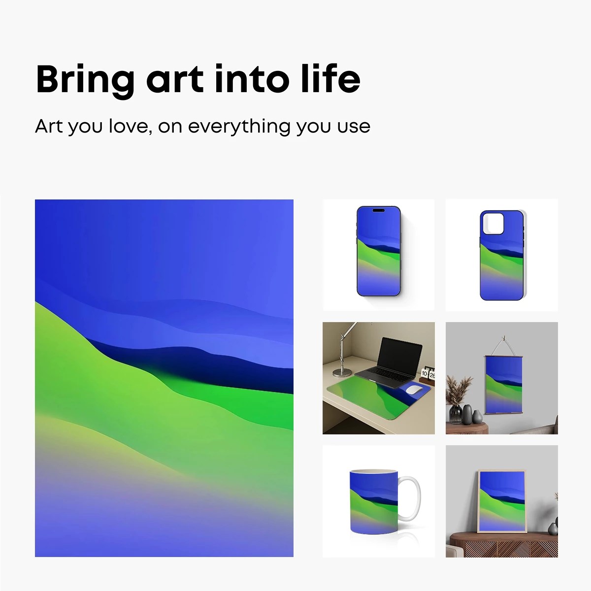 Abstract Horizon: Blue-Green Gradient Waves - Image 2