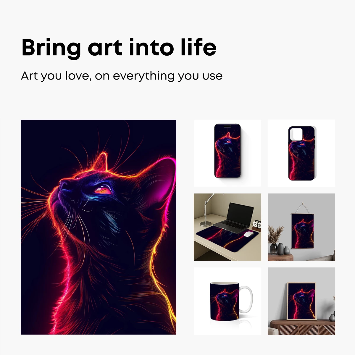 Neon Feline Aura: Electric Glow Cat Art - Image 2