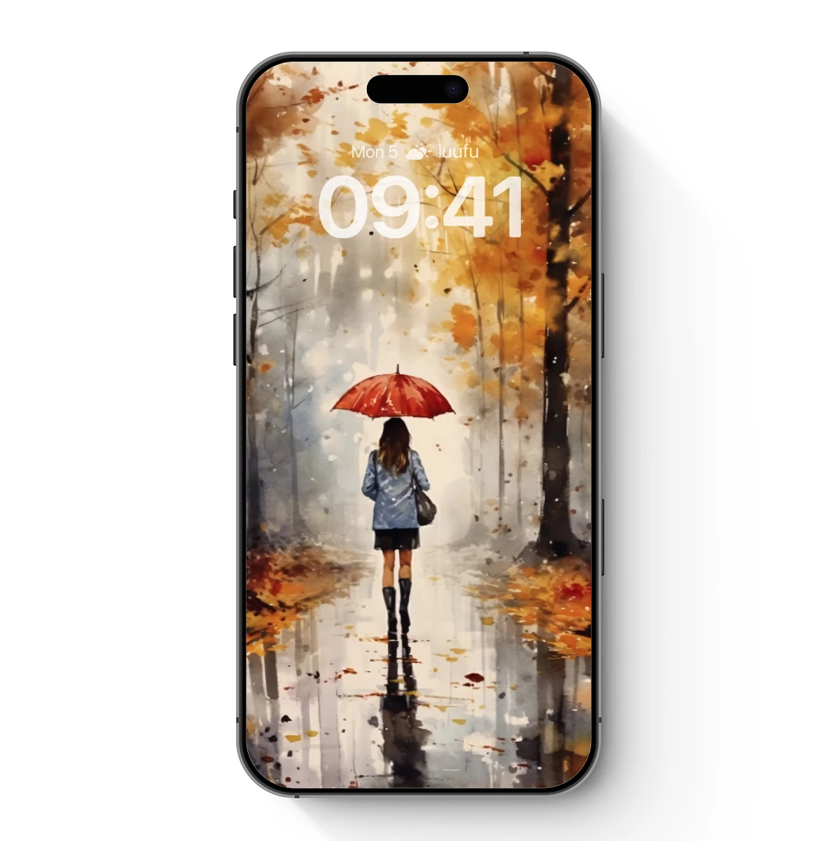 Autumn Solitude: Red Umbrella in Misty Woods