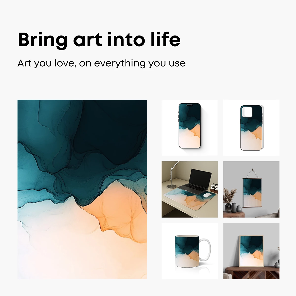 Fluid Dreamscape: Teal and Amber Waves