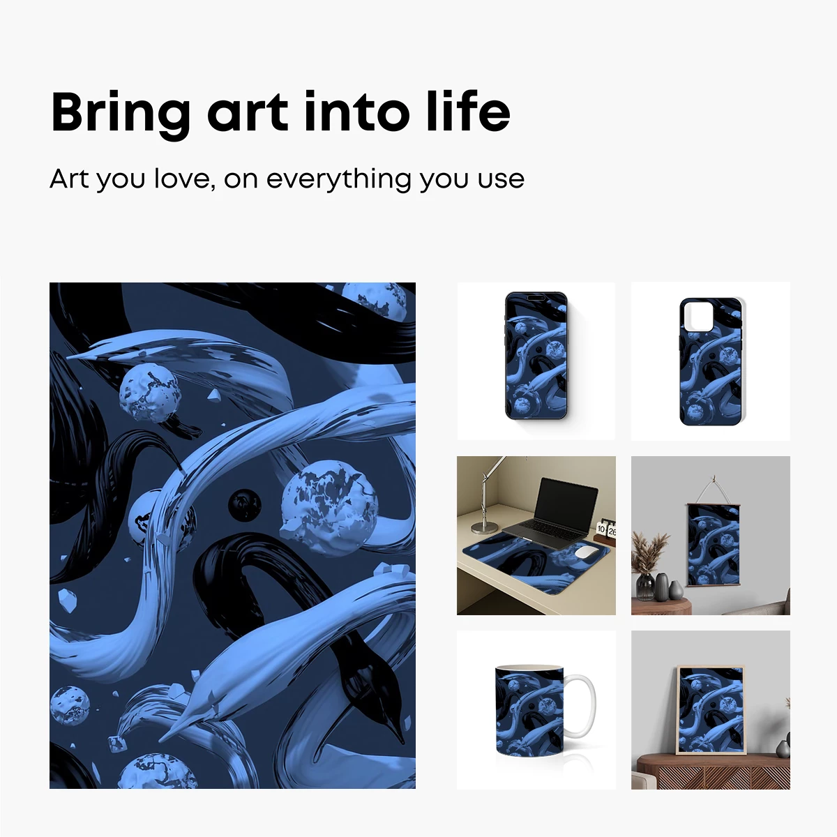 Ethereal Ink Swirls: Cosmic Dance of Black and Blue - Image 2