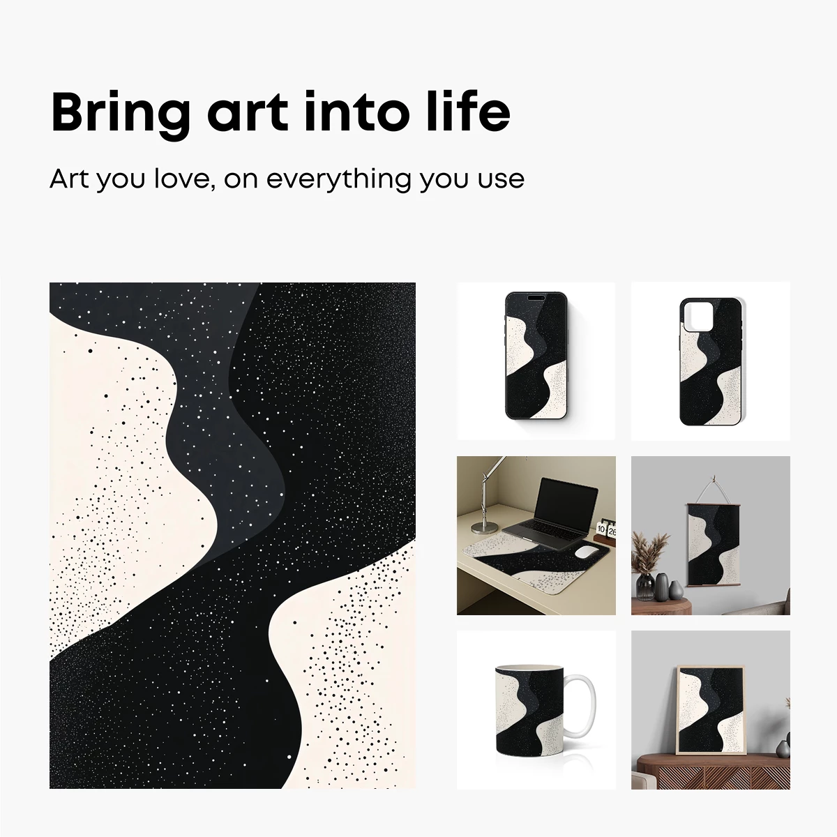 Cosmic Flow: Abstract Black and White Waves