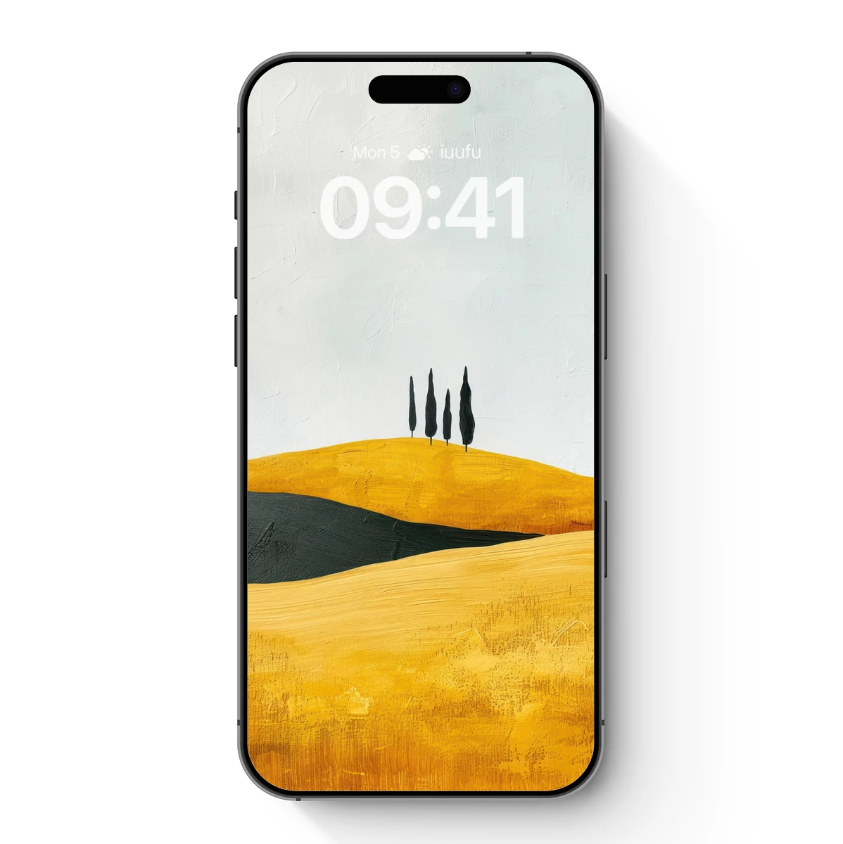 Golden Hills and Cypress Trees: Minimalist Landscape Art Golden Hills and Cypress Trees: Minimalist Landscape Art